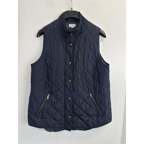Crown & Ivy Women's 1X Navy Blue Quilted Full Zip Vest Lined - Picture 1 of 8